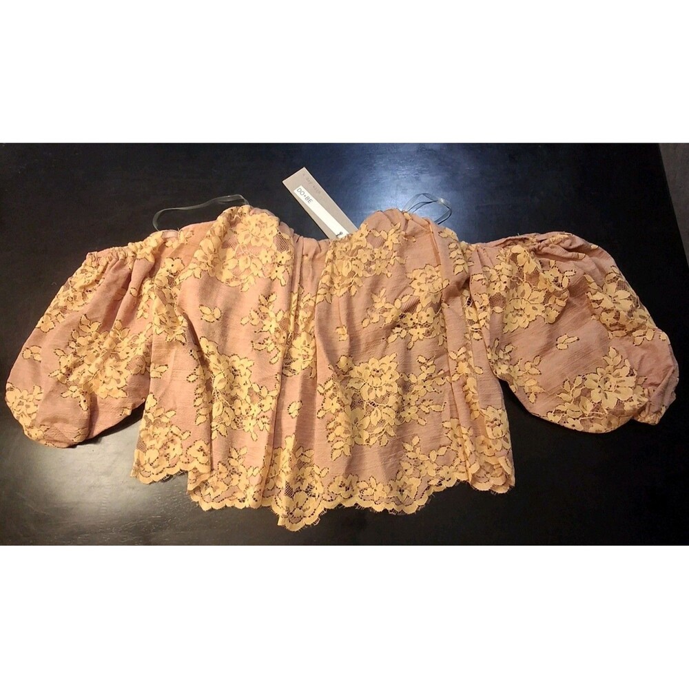 Do + Be Sz S Orange & Yellow Lace Overlay Off Shoulder Womens Shirt